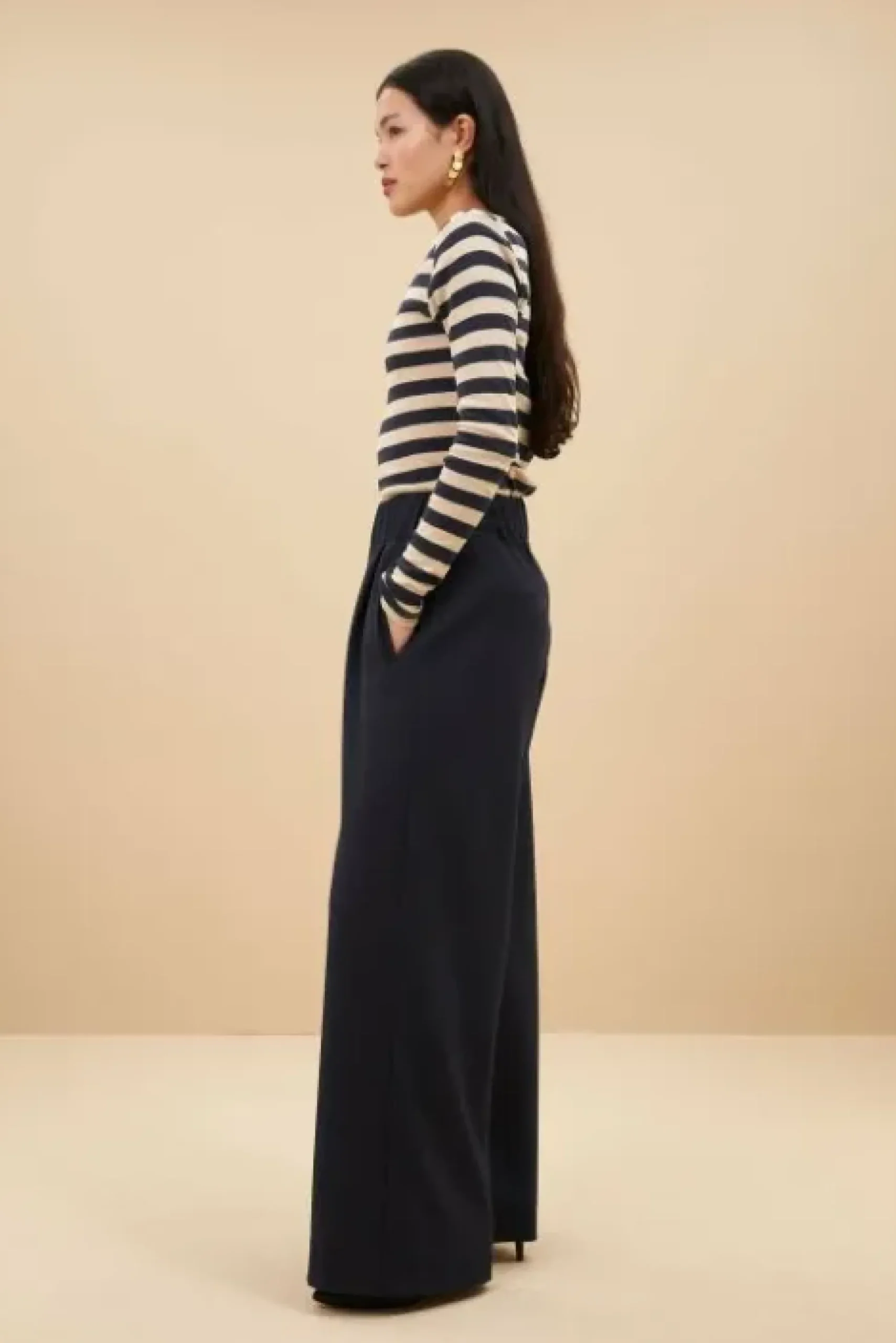 By bar Tops & T-shirts<basic ls big stripe top | midnight