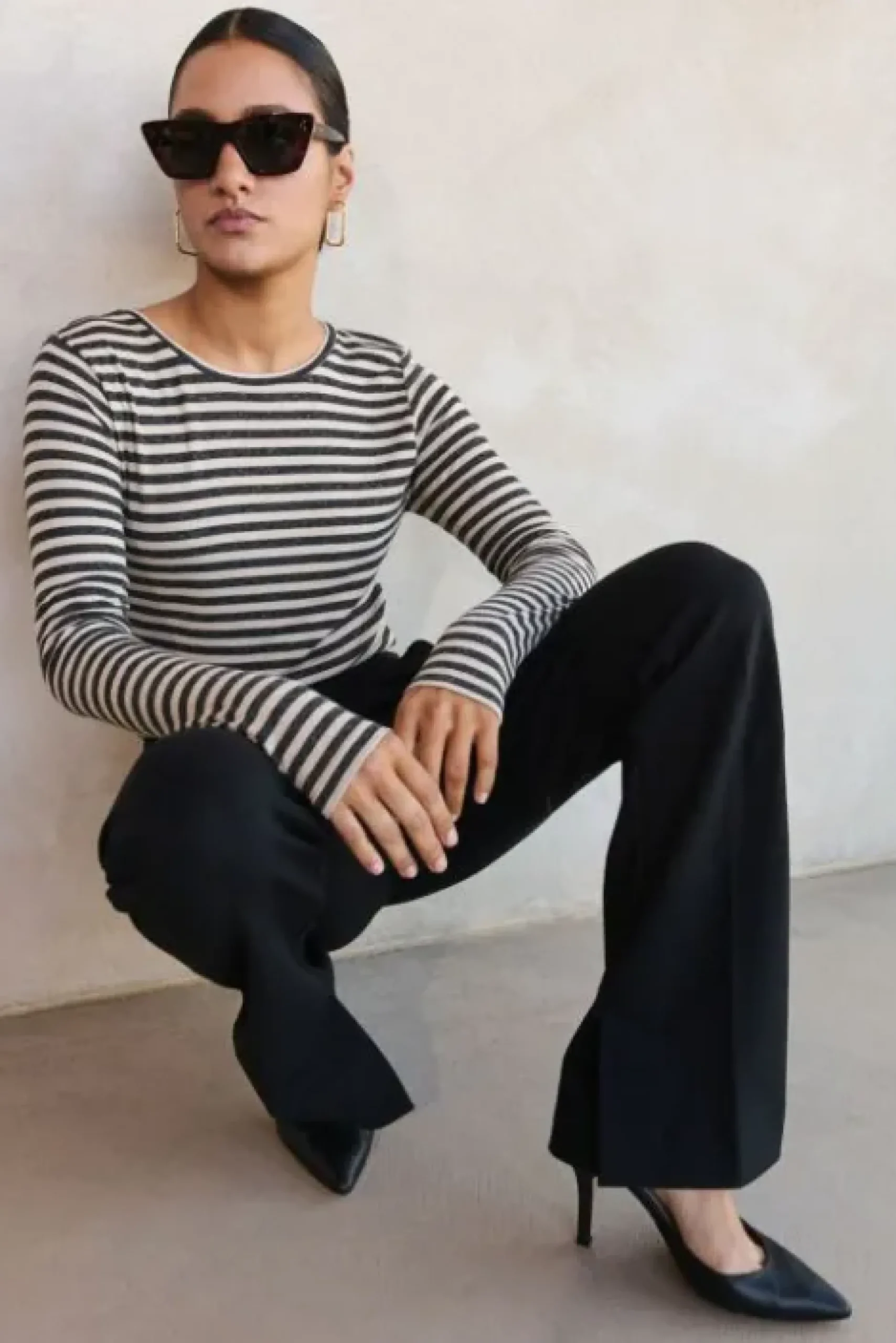 By bar Tops & T-shirts<basic ls stripe top | chalk