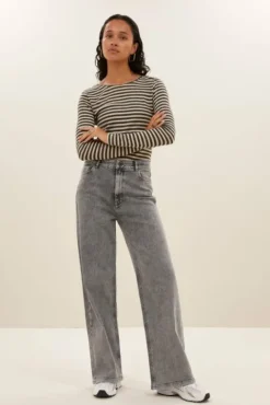 By bar Tops & T-shirts<basic ls stripe top | chalk