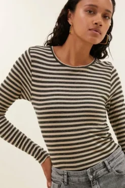 By bar Tops & T-shirts<basic ls stripe top | chalk