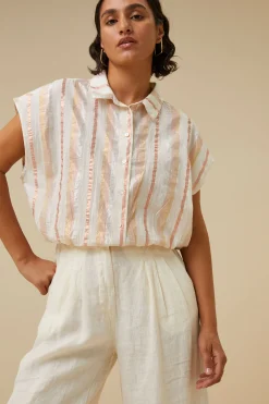 By bar Chemisiers<bieke gloss stripe blouse | pastel gloss stripe