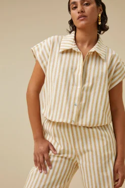 By bar Chemisiers<bieke linen stripe blouse | ochre
