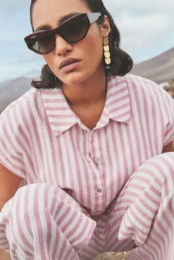 By bar Chemisiers<bieke linen stripe blouse | bubblegum