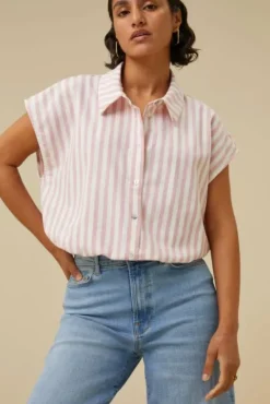 By bar Chemisiers<bieke linen stripe blouse | bubblegum