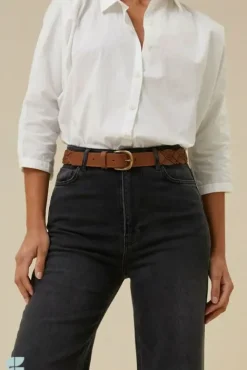 By bar Ceintures<braided leather belt | cognac