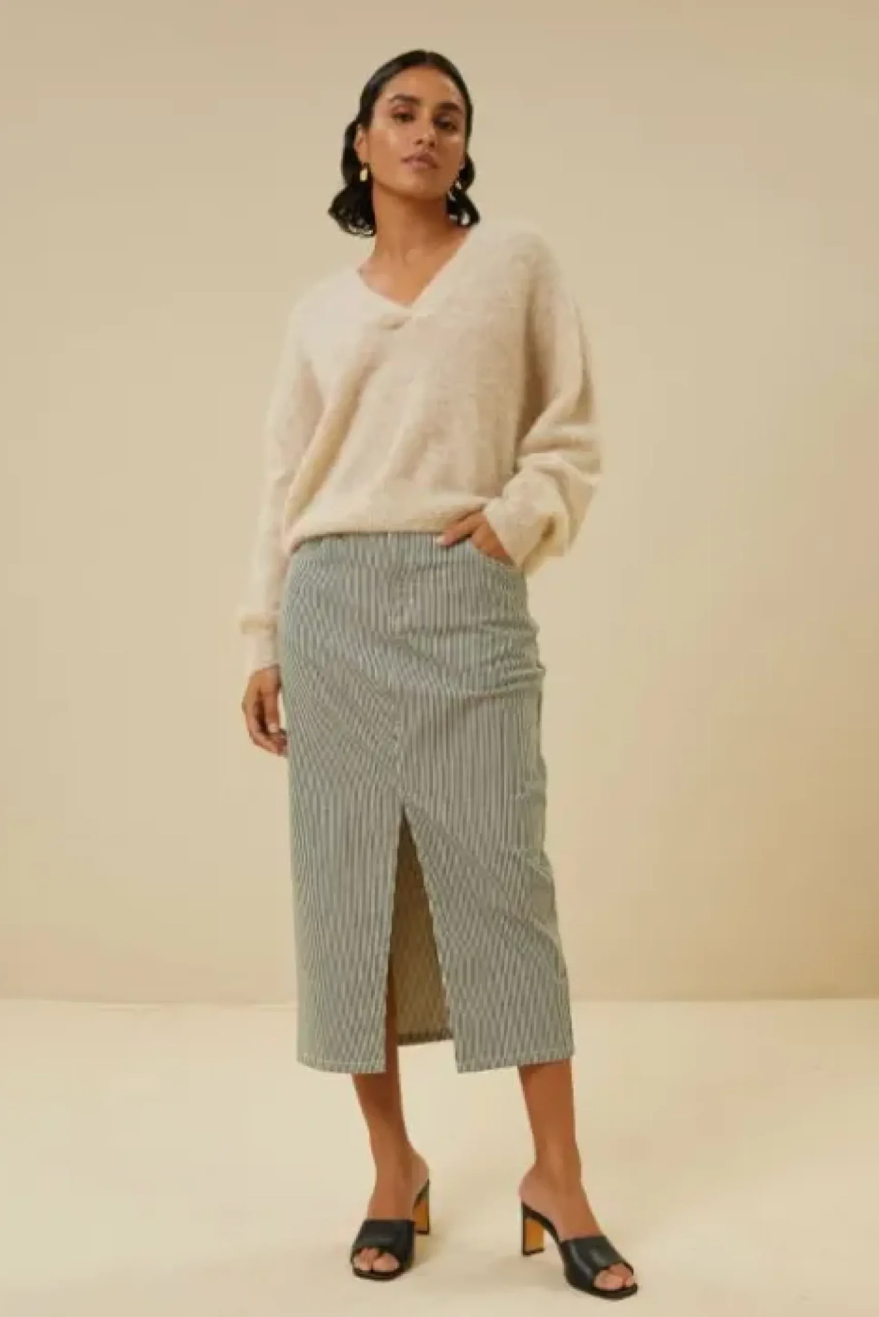 By bar Jupes<elba stripe skirt | jet black