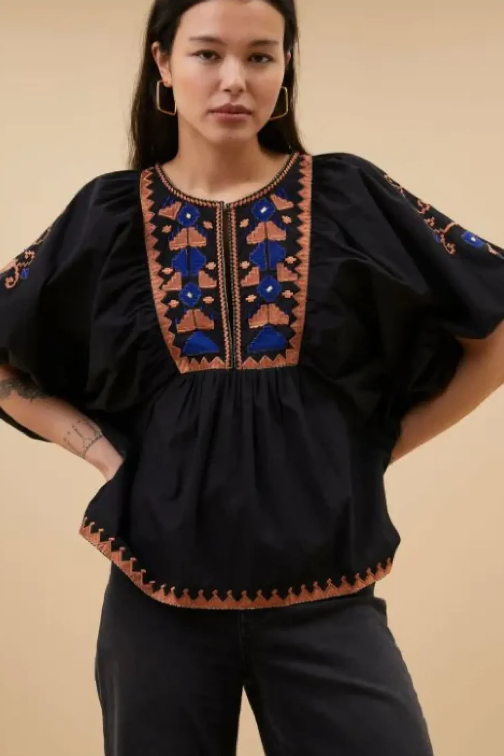 By bar Chemisiers<gabie embroidery blouse | jet black