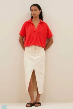 By bar Tops & T-shirts<harper slub top | poppy red