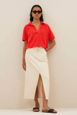 By bar Tops & T-shirts<harper slub top | poppy red