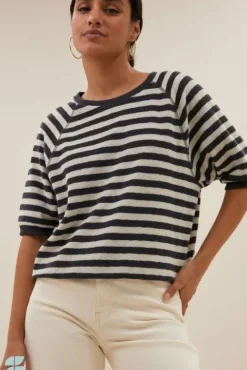By bar Tops & T-shirts<neva slub stripe top | jet black