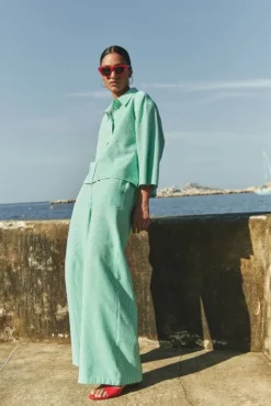 By bar Pantalon<randy green stripe pants | green seer stripe