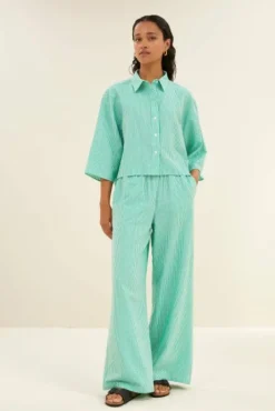 By bar Pantalon<randy green stripe pants | green seer stripe
