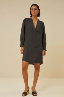 By bar Robes<resa linen dress | jet black