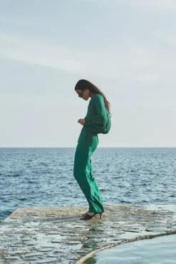 By bar Pantalon<robyn satin stripe pant | evergreen