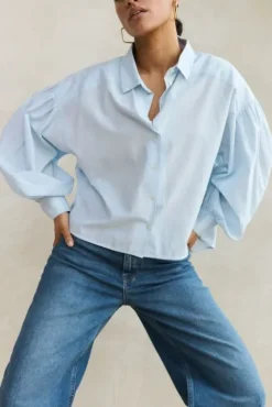 By bar Chemisiers<sarah short chambray blouse | light blue