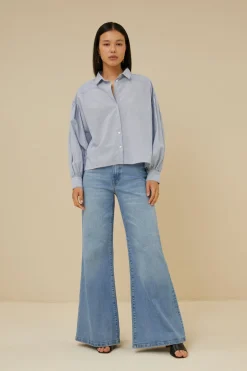 By bar Chemisiers<sarah short pin stripe blouse | indi grey