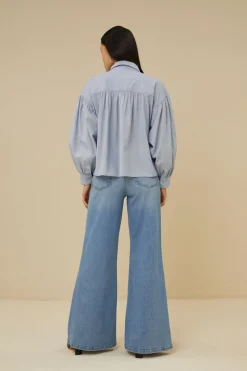 By bar Chemisiers<sarah short pin stripe blouse | indi grey