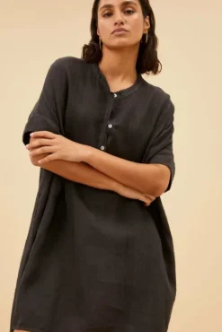 By bar Robes<tais linen dress | jet black