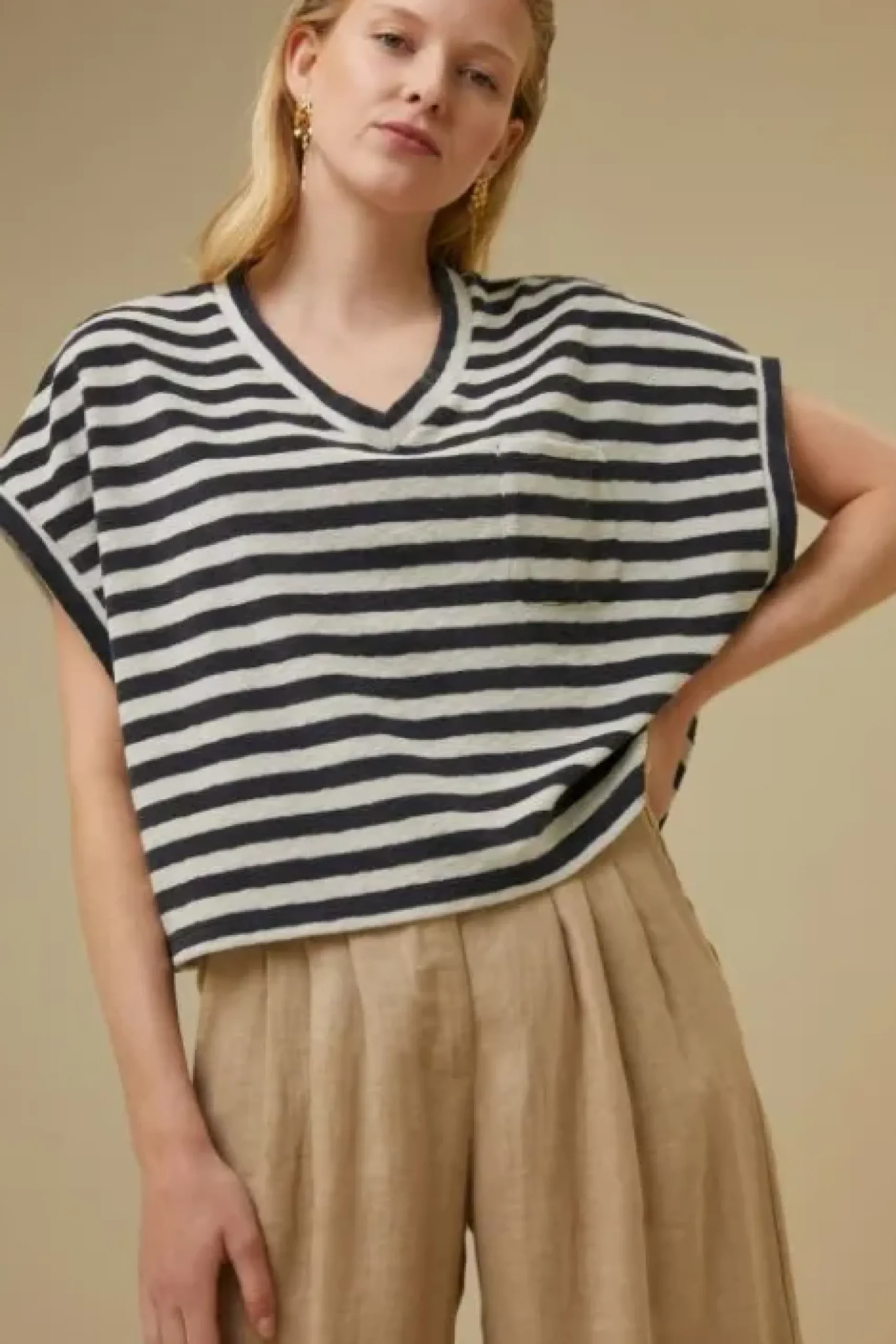 By bar Tops & T-shirts<tammie slub stripe top | jet black