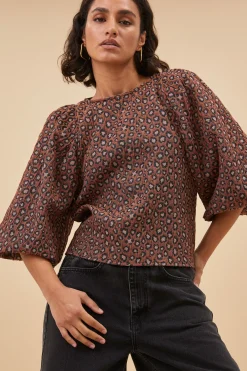 By bar Chemisiers<zasu jacquard blouse | brown panter print