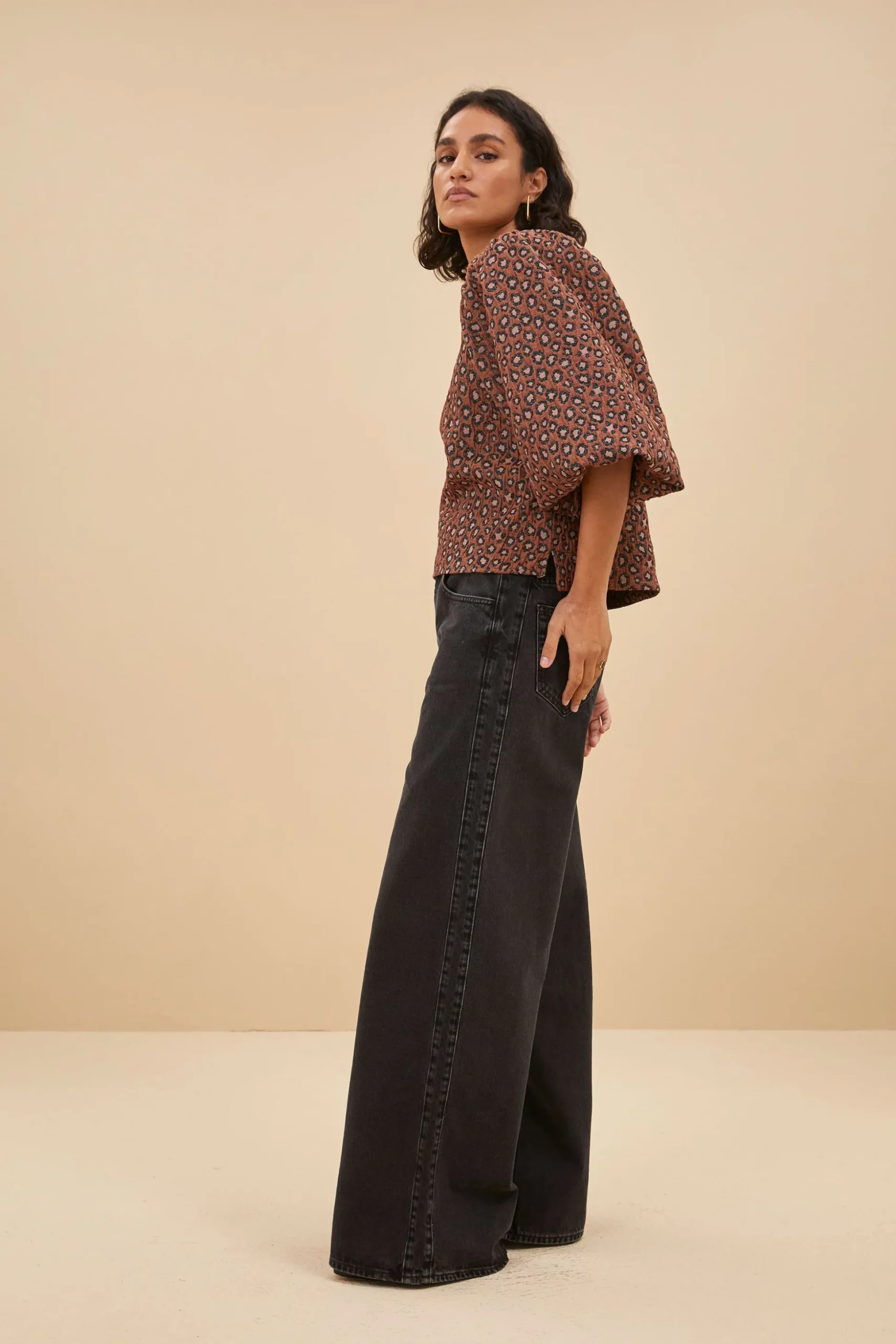 By bar Chemisiers<zasu jacquard blouse | brown panter print
